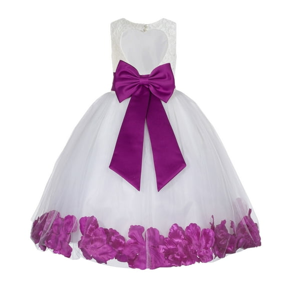 Ekidsbridal Ivory Floral Lace Heart Cutout Flower Girl Dress with Petals Wedding Pageant Christening Gown for Toddlers 185T 7