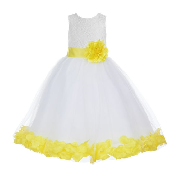 Ekidsbridal Ivory Floral Lace Heart Cutout Flower Girl Dress with Petals Wedding Pageant Christening Gown for Toddlers 185T M