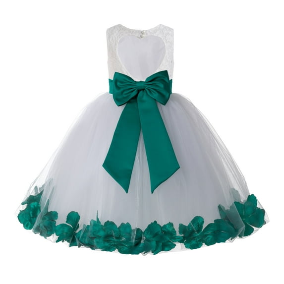 Ekidsbridal Ivory Floral Lace Heart Cutout Flower Girl Dress with Petals Wedding Pageant Christening Gown for Toddlers 185T M