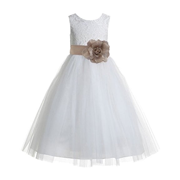 Ekidsbridal Ivory Floral Lace Heart Cutout Formal Flower Girl Dress Pretty Princess Wedding Tulle Mini Bridal Gown 172T 10