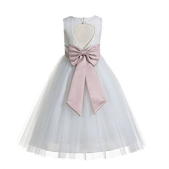 Ekidsbridal Ivory Floral Lace Heart Cutout Formal Flower Girl Dress Pretty Princess Wedding Tulle Mini Bridal Gown 172T 14