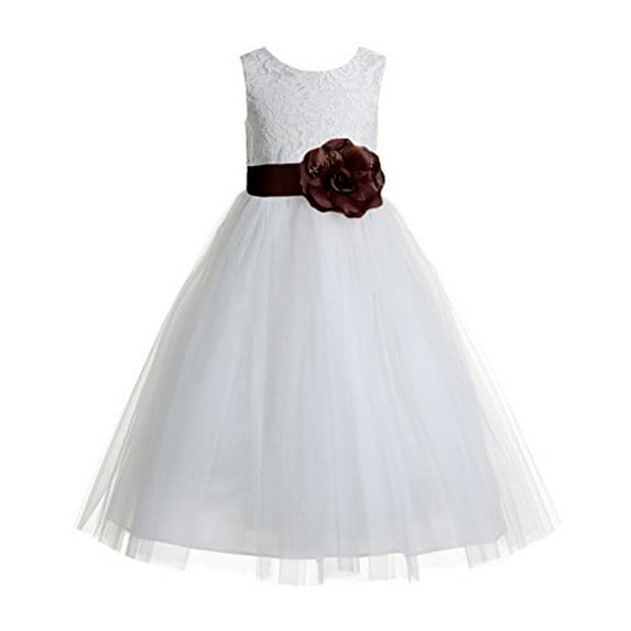 Ekidsbridal Ivory Floral Lace Heart Cutout Formal Flower Girl Dress Pretty Princess Wedding Tulle Mini Bridal Gown 172T 14