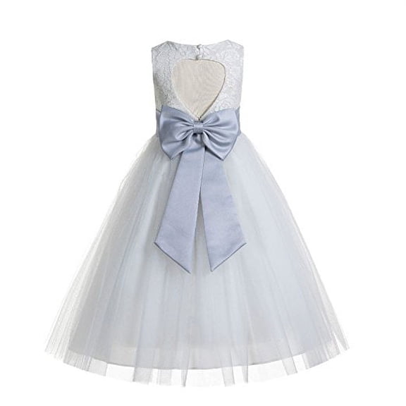 Ekidsbridal Ivory Floral Lace Heart Cutout Formal Flower Girl Dress Pretty Princess Wedding Tulle Mini Bridal Gown 172T 14