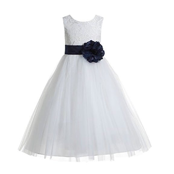 Ekidsbridal Ivory Floral Lace Heart Cutout Formal Flower Girl Dress Pretty Princess Wedding Tulle Mini Bridal Gown 172T 14