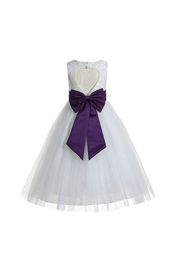 Ivory Floral Lace Heart Cutout Formal Flower Girl Dress Pretty Princess Wedding Tulle Mini Bridal Gown 172T 6