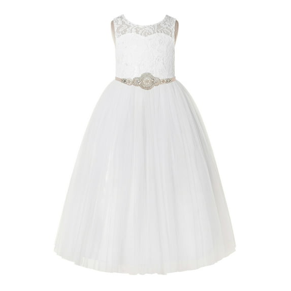 Ekidsbridal Ivory Floral Lace Neck A-Line Keyhole Back Flower Girl Dress Dance Recital 178R7 2