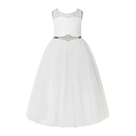 Ekidsbridal Ivory Floral Lace Neck A-Line Keyhole Back Flower Girl Dress Dance Recital 178R7 4