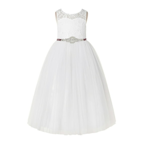 Ekidsbridal Ivory Floral Lace Neck A-Line Keyhole Back Flower Girl Dress Dance Recital 178R7 4