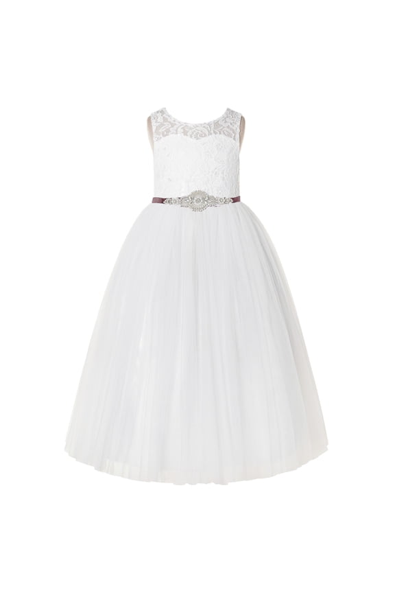 Ivory Floral Lace Neck A-Line Keyhole Back Flower Girl Dress Dance Recital 178R7 4