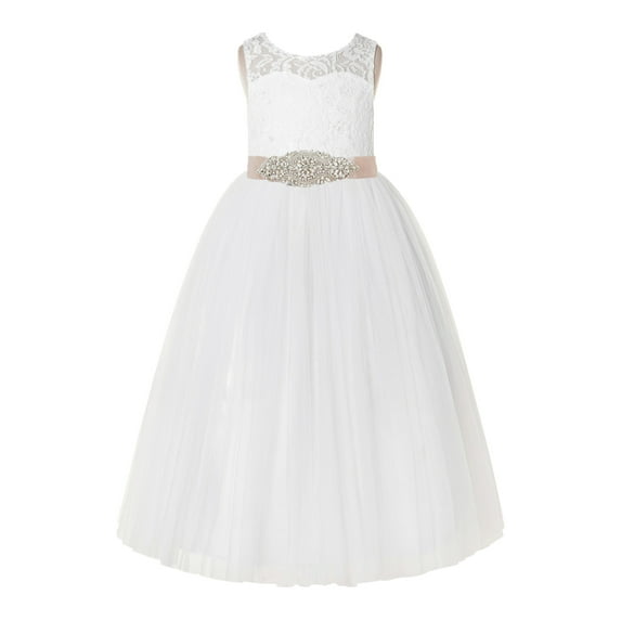 Ekidsbridal Ivory Floral Lace Neck A-Line Keyhole Back Flower Girl Dress Pretty Princess 178R3 2