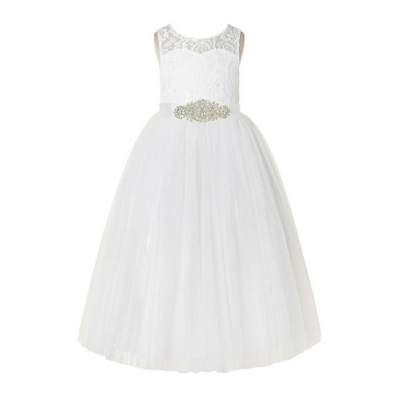Ekidsbridal Ivory Floral Lace Neck A-Line Keyhole Back Flower Girl Dress Pretty Princess 178R3 4