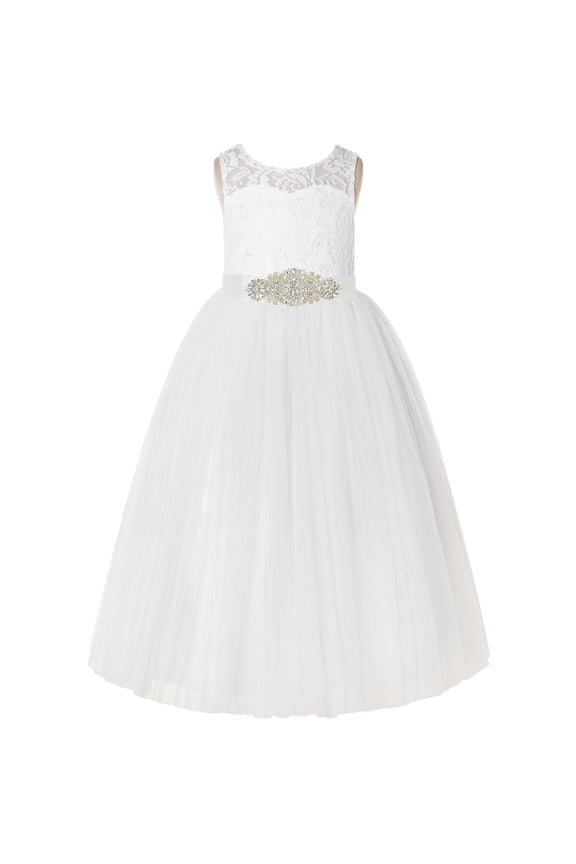 Ivory Floral Lace Neck A-Line Keyhole Back Flower Girl Dress Pretty Princess 178R3 4