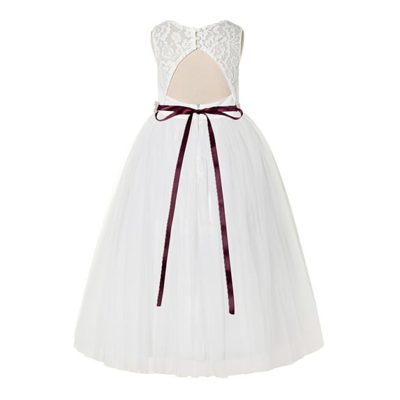 Ekidsbridal Ivory Floral Lace Neck A-Line Keyhole Back Flower Girl Dress Wedding Gown 178R2 12