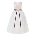 thumbnail image 1 of Ekidsbridal Ivory Floral Lace Neck A-Line Keyhole Back Flower Girl Dress Wedding Gown 178R2 2, 1 of 3