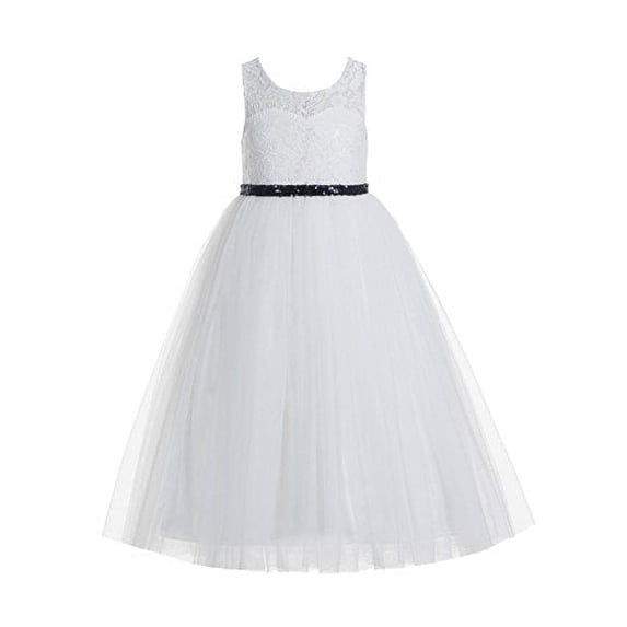 Ekidsbridal Floral Lace Scoop Neck A-Line Ivory Flower Girl Dress Keyhole Back Baptism Junior Bridesmaid Pageant 178 12