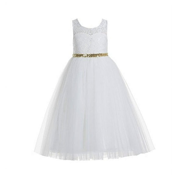 Ekidsbridal Ivory Floral Lace Scoop Neck A-Line Flower Girl Dresses Keyhole Back Birthday Party Formal Photoshoot 178 2