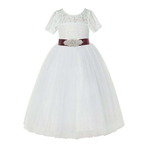 Ekidsbridal Ivory Floral Lace Tulle Flower Girl Dress Junior Prom Ballroom Dance Recital Gown for Toddlers LG2R3 2