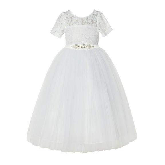 Ekidsbridal Ivory Floral Lace Tulle Flower Girl Dresses Christening Gown for Church Toddlers LG2R4 10