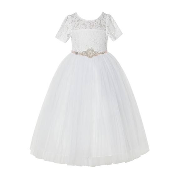 Ekidsbridal Ivory Floral Lace Tulle Flower Girl Dresses Pretty Princess Ballroom Dance Gown for Toddler Girls LG2R7 10