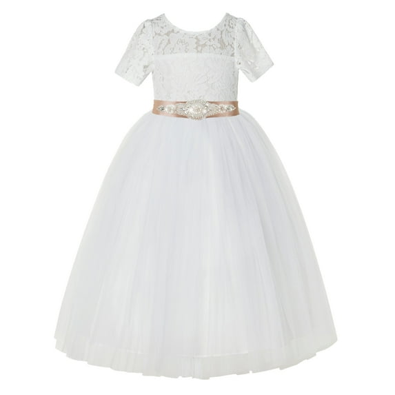 Ekidsbridal Ivory Floral Lace Tulle Flower Girl Dresses Pretty Princess Ballroom Dance Gown for Toddler Girls LG2R7 4