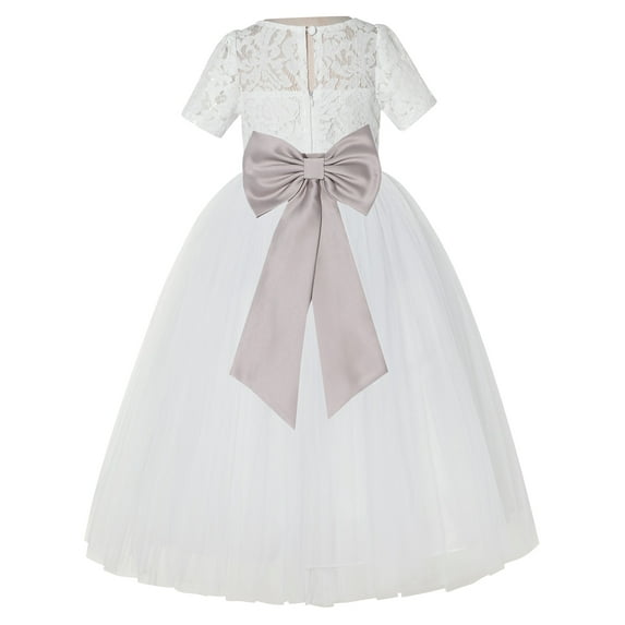 Ekidsbridal Ivory Floral Lace Vintage Flower Girl Dresses with Colored Sash Pretty Princess Formal Photoshoot Ceremonial Gown LG2T 4