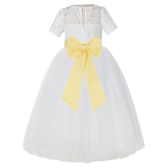 Ekidsbridal Ivory Floral Lace Vintage Flower Girl Dresses for Wedding Pageant Father Daughter Dance Recital Gown LG2T 5