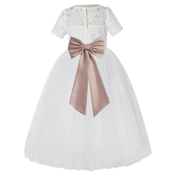 Ekidsbridal Ivory Floral Lace Vintage Flower Girl Dresses for Wedding Pageant Father Daughter Dance Recital Gown LG2T 5