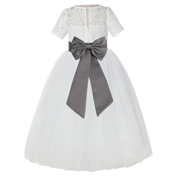Ekidsbridal Ivory Floral Lace Vintage Flower Girl Dresses for Wedding Pageant Father Daughter Dance Recital Gown LG2T 8