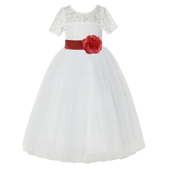Ekidsbridal Ivory Floral Lace Vintage Flower Girl Dresses for Wedding Pageant Father Daughter Dance Recital Gown LG2T 10