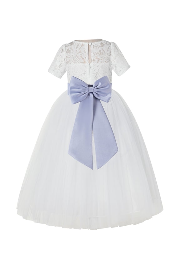 Ivory Floral Lace Vintage Flower Girl Dresses for Wedding Pageant Father Daughter Dance Recital Gown LG2T 12