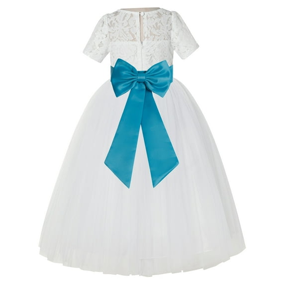 Ekidsbridal Ivory Floral Lace Vintage Flower Girl Dresses with Colored Sash Pretty Princess Formal Photoshoot Ceremonial Gown LG2T 12