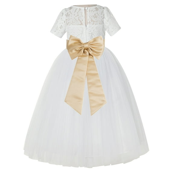 Ekidsbridal Ivory Floral Lace Vintage Flower Girl Dresses for Wedding Pageant Father Daughter Dance Recital Gown LG2T 2