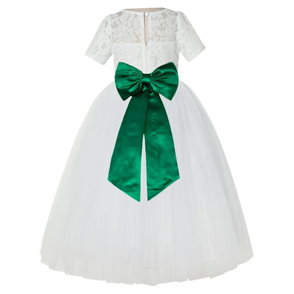 Ekidsbridal Ivory Floral Lace Vintage Flower Girl Dresses with Colored Sash Pretty Princess Formal Photoshoot Ceremonial Gown LG2T 2
