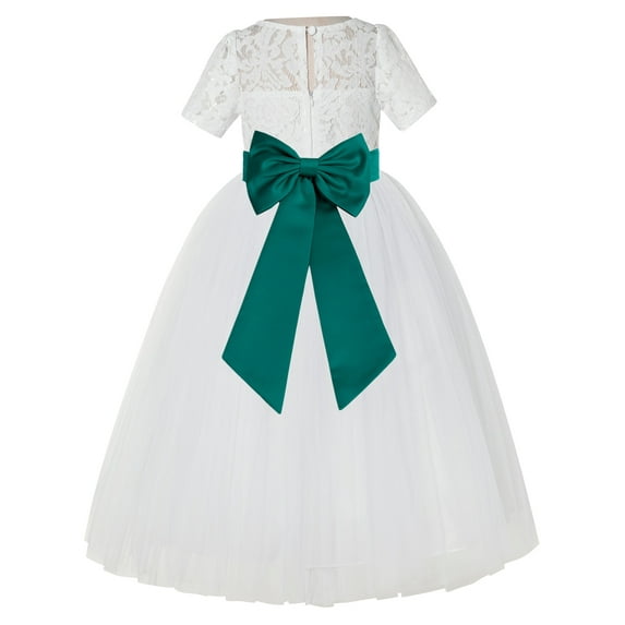 Ekidsbridal Ivory Floral Lace Vintage Flower Girl Dresses with Colored Sash Pretty Princess Formal Photoshoot Ceremonial Gown LG2T 3