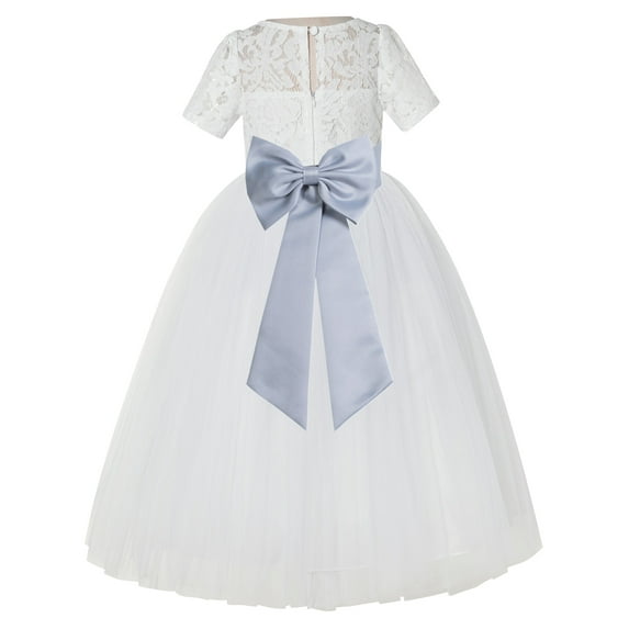 Ekidsbridal Ivory Floral Lace Vintage Flower Girl Dresses with Colored Sash Pretty Princess Formal Photoshoot Ceremonial Gown LG2T 3