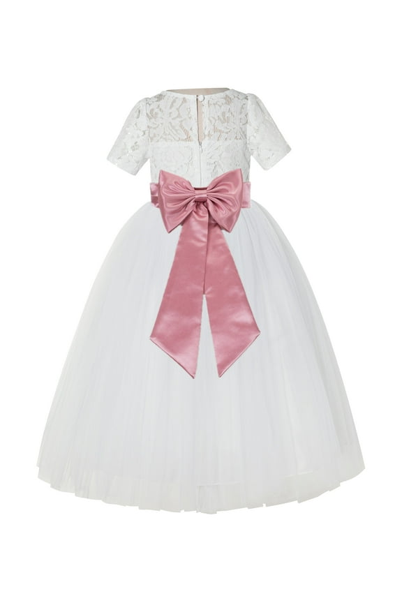 Ivory Floral Lace Vintage Flower Girl Dresses for Wedding Pageant Father Daughter Dance Recital Gown LG2T 6