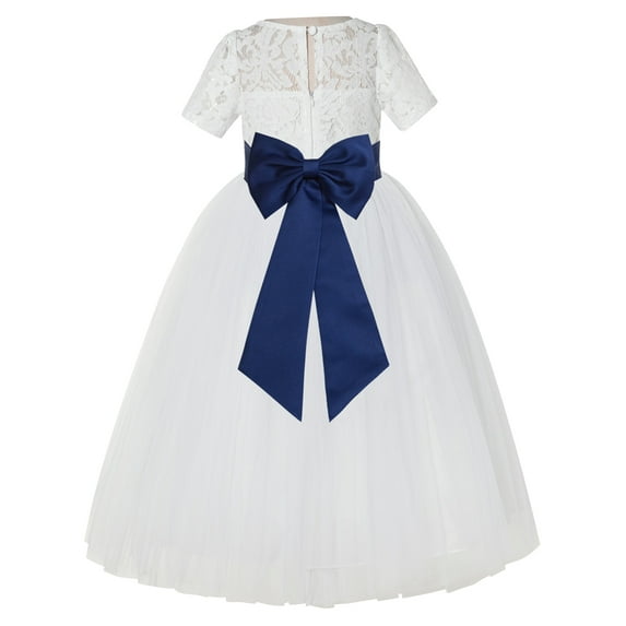 Ekidsbridal Ivory Floral Lace Vintage Flower Girl Dresses with Colored Sash Pretty Princess Formal Photoshoot Ceremonial Gown LG2T 6
