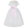 thumbnail image 1 of Ekidsbridal Girl Pageant Flower Girl Dress - Ivory Illusion Lace Short Sleeve LG2T-A (Size: 2-12), 1 of 3