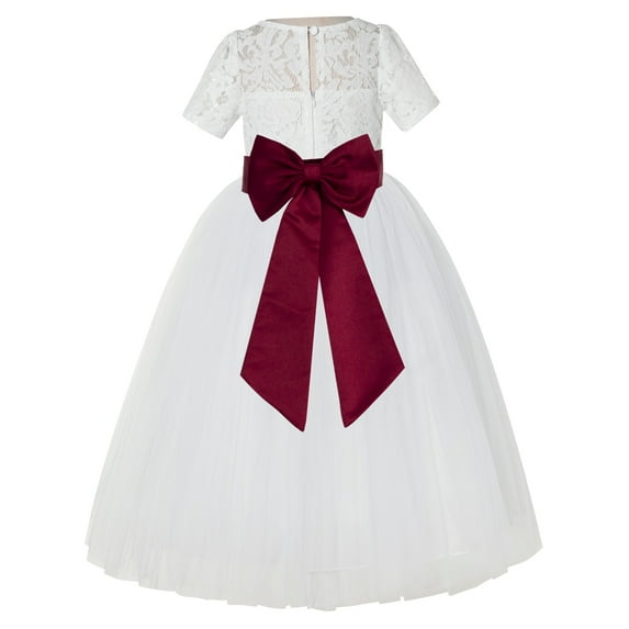 Ekidsbridal Ivory Floral Lace Vintage Flower Girl Dresses with Colored Sash Pretty Princess Formal Photoshoot Ceremonial Gown LG2T 8