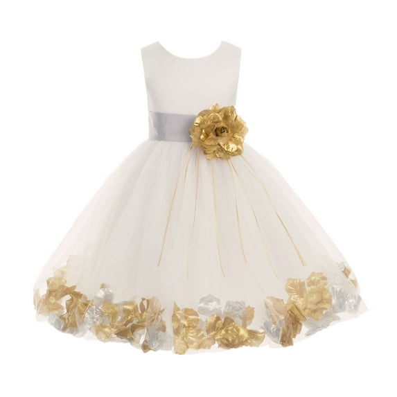 Ekidsbridal Ivory Floral Rose Petals Tulle Flower Girl Dress Christening Father Daughter Dance Recital Ballroom Gown for Wedding 007 S