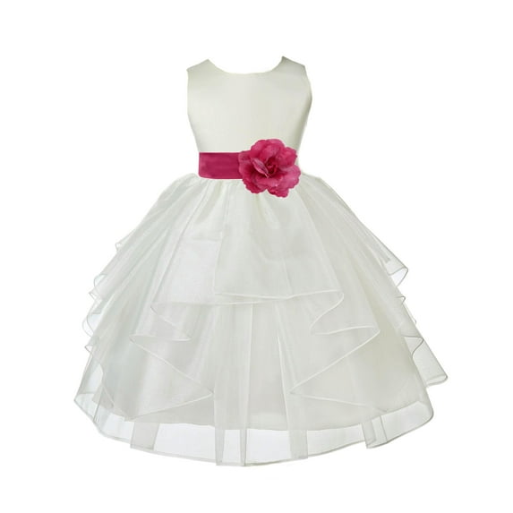 Ekidsbridal Satin Shimmering Organza Ivory Flower Girl Dress Formal Evening Gown Ballroom Dance Recital Church Christening 4613T 6