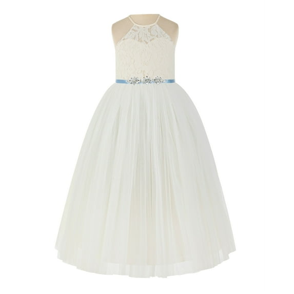Ekidsbridal Ivory Lace Halter Flower Girl Dress Birthday Party Formal Evening Gown Junior Bridesmaid 213R4 5
