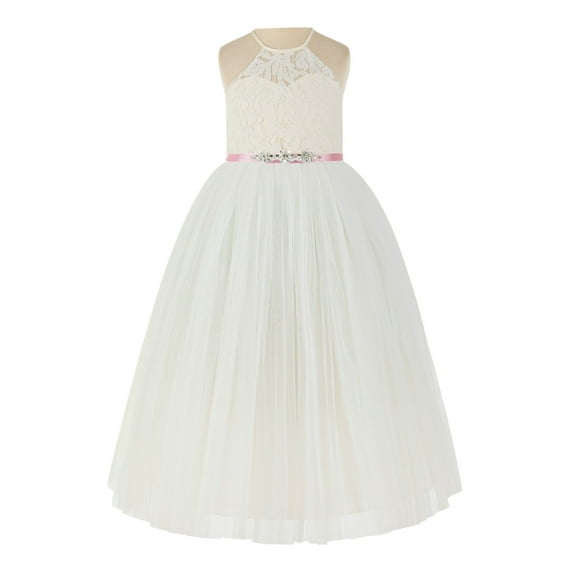 Ekidsbridal Ivory Lace Halter Wedding Flower Girl Dress Junior Pageant Gown for Toddlers Photoshoot 213R4 4