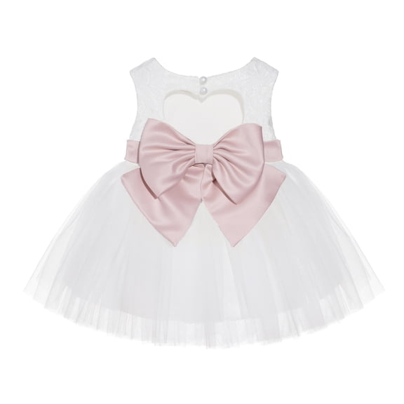 Ekidsbridal Ivory Lace Heart Cutout Flower Girl Dress Mini Bride Wedding Gown Father Daughter Dance Ballroom Gown BB1 XS
