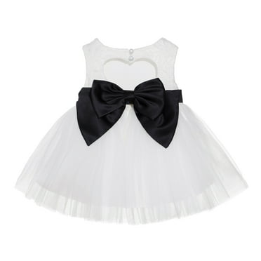 Ekidsbridal Ivory Lace Heart Cutout Formal Flower Girl Dress Beauty Pageant Graduation Ceremonial Gown for Toddlers BB1 M