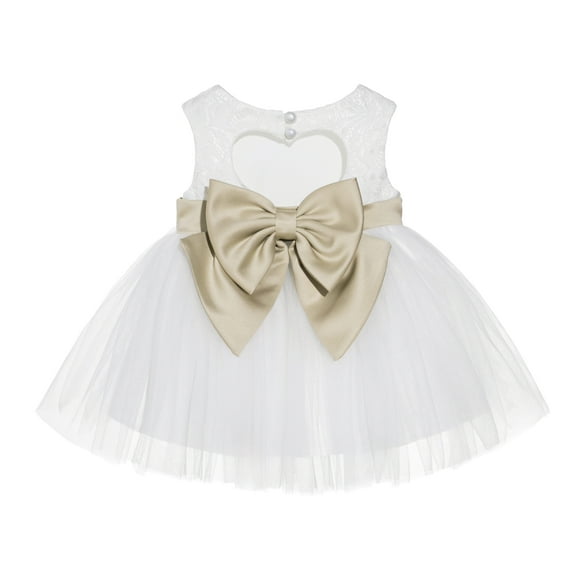 Ekidsbridal Ivory Lace Heart Cutout Formal Flower Girl Dress Beauty Pageant Graduation Ceremonial Gown for Toddlers BB1 S