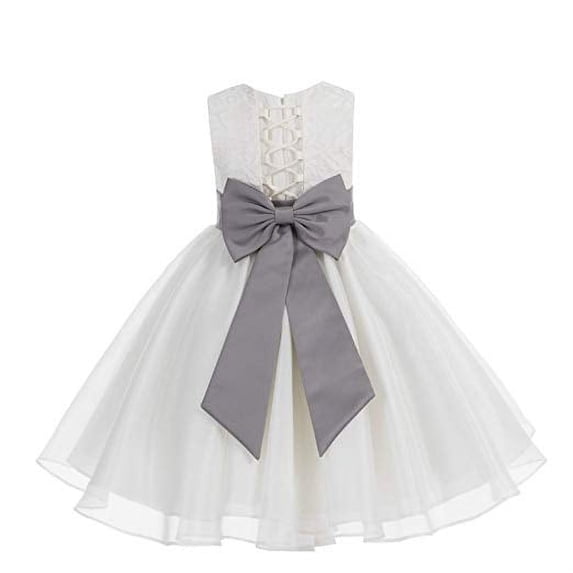 Ekidsbridal Ivory Lace Organza Flower Girl Dress Communion Baptism Gown for Church Christening Ballroom Dance Recital 186T 2