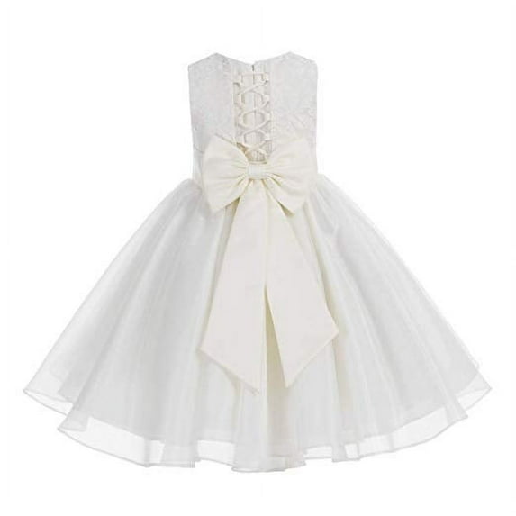 Ekidsbridal Ivory Lace Organza Flower Girl Dress Communion Baptism Gown for Church Christening Ballroom Dance Recital 186T 2