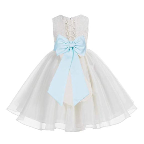 Ekidsbridal Ivory Lace Organza Flower Girl Dress Communion Baptism Gown for Church Christening Ballroom Dance Recital 186T M