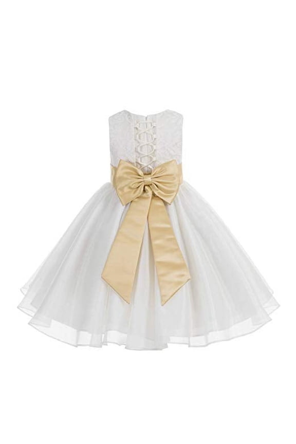 Ivory Lace Organza Flower Girl Dress Communion Baptism Gown for Church Christening Ballroom Dance Recital 186T M